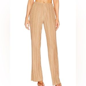 Wayf Tan Plisse Flowy Pants with Pockets